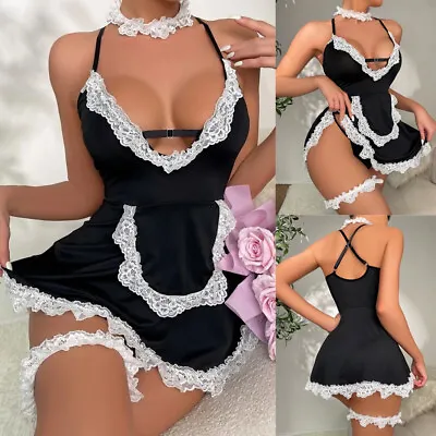 Womens Lingerie Maid Cosplay Costume Sexy Role Play Dress With Apron Outfit New • $14.52