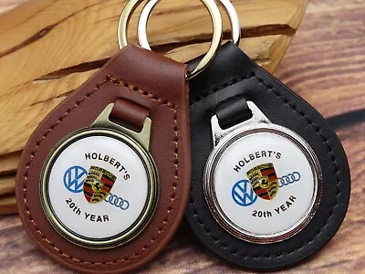 RARE Vtg. HOLBERTS 20th YEAR AUDI VW PORSCHE CAR Leather Key Chain Ring Fob NOS • $19.99