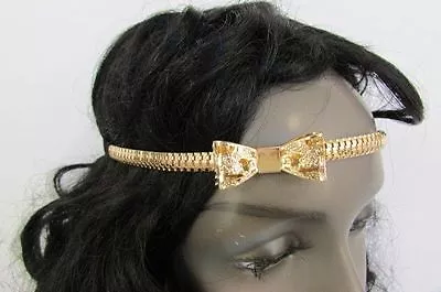 New Women Head Chains Jewelry Fashion Black Elastic Band Forehead Gold Metal Bow • $6.74