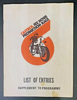 Castrol Six Hour Production Race Motor Cycle List Of Entries Vintage 1970s NSW • $75