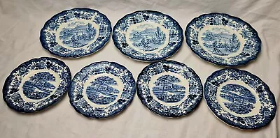 Royal Worcester Palissy 1790 Avon Scenes Blue And White Dinner And Side Plates • £15