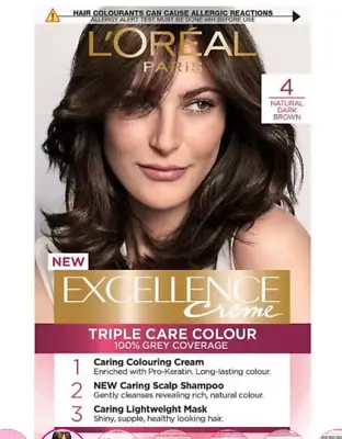 L'Oreal Excellence Creme Hair Dye Colours Excellence Creme 4 Natural Dark Brown • £12.99
