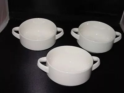 Villeroy & Boch White Luxembourg 3 Cream Of Soup Bowl Ramekin Handle Stack Set • $32.95