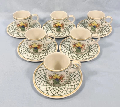 £84.99 • Buy VILLEROY BOCH BASKET WEST GERMANY 6 TEA CUPS & SAUCERS DUOS FREE DELIVERY Box17