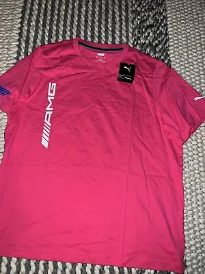 NWT Puma Mercedes AMG Essential Logo Men's T Shirt Glowing Pink Sz L $50 • $29.97