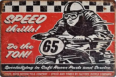 SPEED THRILLS Café Racer Motorcycle Metal Plaque Retro Motorbike Harley Tin Sign • £6.85