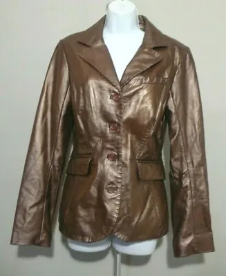 $51.99 • Buy COMPONENTS By VAKKO Bronze Topstitched Lamb Leather Blazer Jacket Sz 8