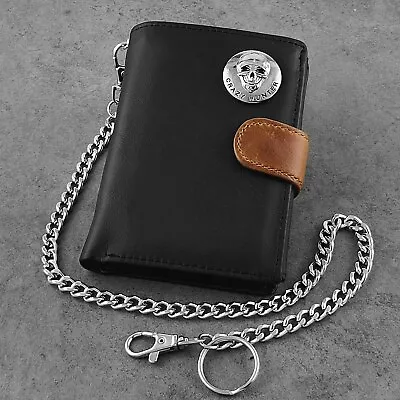 £22.15 • Buy Skull Conchos Man Biker Genuine Leather Snap Card Holder Wallet With Chain