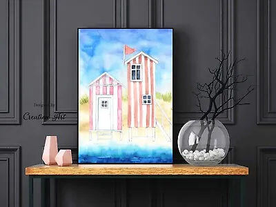 Retro Beach Huts Print Picture Wall Art Home Nautical Beach Decor Home UNFRAMED • £5.99