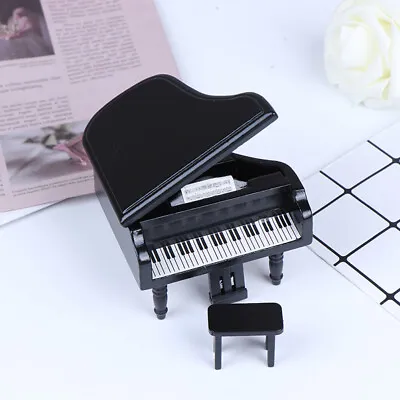 1:12 Dollhouse Miniature Black Wooden Grand Piano With Stool Model Play RZ • $11.71