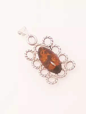 Fabulous Sparkling Real Baltic Amber Artistic Pendant 925 Solid Silver #19655 • £22.99