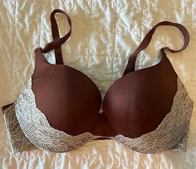 Victoria’s Secret Brown Plunge Push Up Bra 38D Lace Underwire Padded • $24.99