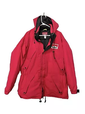 Vintage  Marlboro Country Store Red Ski Jacket XL Snap Hood Down Fill Coat • $17.50