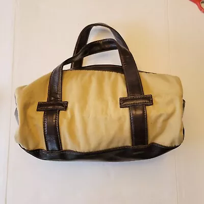 $33.49 • Buy Small Vintage Canvas And Vinyl Duffle Bag Tan And Brown 14x10 Inches
