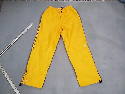 VINTAGE Starter Pants Medium Yellow Nylon Lined Baggy Windbreaker Track 90s Y2K • $34.88