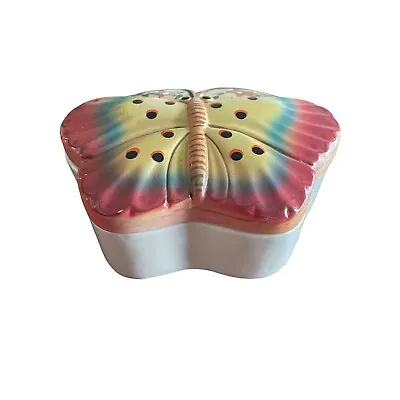 Beautiful Vintage Ceramic Monarch Butterfly Trinket Box 5.5 X 4 X 2.25 • $13.50