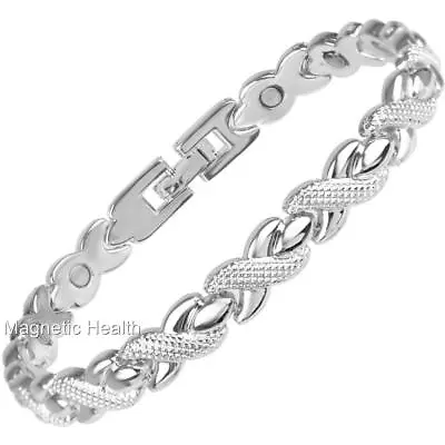 Ladies Alloy Magnetic Healing Bracelet Silver Bangle - Arthritis Pain Relief 245 • £13.49