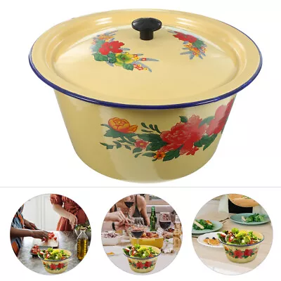  Enamel Salad Bowl Container With Lid Multifunctional Cheistmas Gifts Soup • £13.88