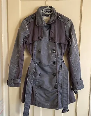 Quba Sails Ladies Grey Double Breasted Trench Coat Size 2 (fits 10) • £14.50