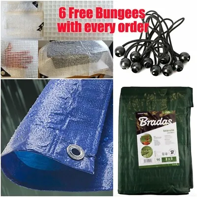 Heavy Duty Waterproof Market Stall Tarpaulin Cover Builder Sheet & 10 X BUNGEES  • £4.77