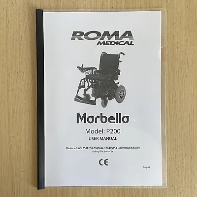 £9.50 • Buy Manual + Extra Info For The Marbella Powerchair - Shoprider Roma RMA Wheelchair