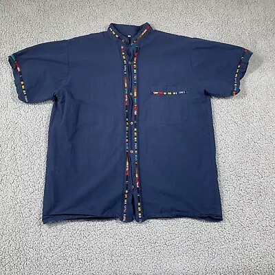 Mexican Guayabera Shirt Artisan Handmade Mens XL Extra Large Blue Embroidered • $14.75
