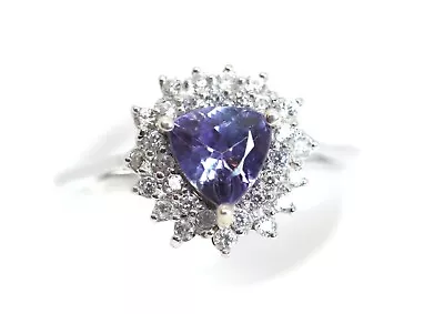 Trillion Cut Tanzanite White Topaz 925er Silver Damensilberring Rg: 60 • £148.16