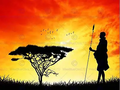 Photo Mock Up Silhouette Sunset Masai Warrior Art Print Poster Mp3976b • £11.99