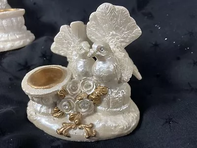 Dove Wedding Candle Holders Set Ivory  Roses Memorial Baptism Dinner Table • $6.80