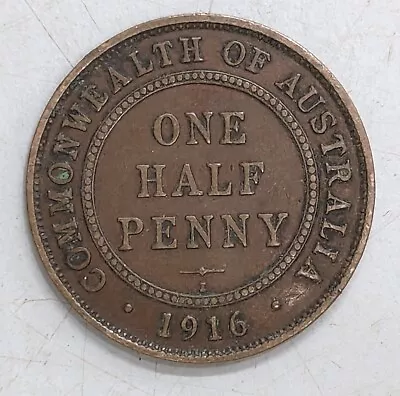 1916 COMMONWEALTH OF AUSTRALIA King George V HALF PENNY Coin (#K7) • $3.80