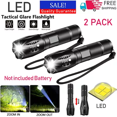 2PCS 2500000LM Super Bright LED Tactical Torch 5-Modes Zoom Flashlight Spotlight • $8.30