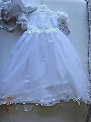£29 • Buy Baby Girls Christening Long Gown Dress Bonnet Hat Cream/Ivory, White 3-6, 6-12 M