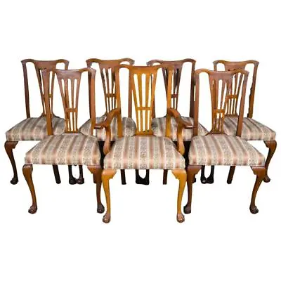 Antique Oak Chippendale Ball And Claw Dining Chairs – Set Of 7 #21867 • $985