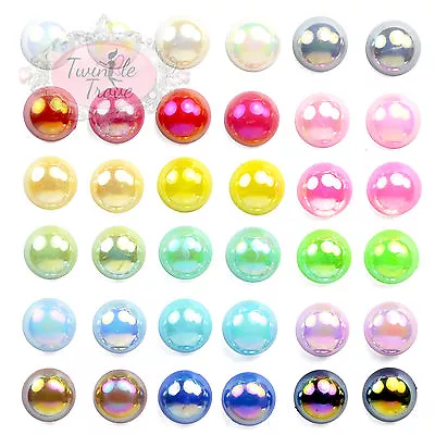 12mm Jelly Effect Faux Half Round Pearl Stud Or Clip-on Earrings Rainbow Colours • £1.49