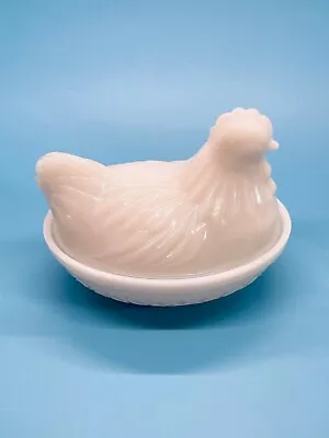 Vintage Opalescent White Early Milk Glass Hen On Nest Covered Candy Dish • $18