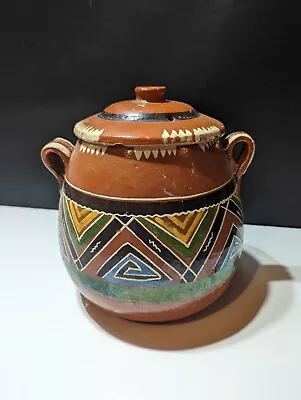 9  Mexican Folk Art Tourist Ware Bean Pot Pottery Vintage Hand Painted - Chipped • $48