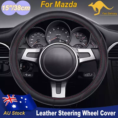 2023 Leather Automotive Car Steering Wheel Covers For Mazda 15in/38cm Black Red • $39.29