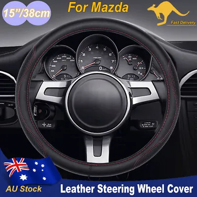 2024 Leather Automotive Car Steering Wheel Covers For Mazda 15in/38cm Black Red • $41.36