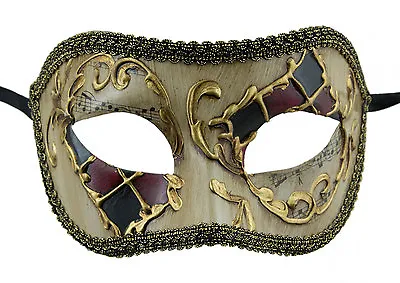 Mask Venice - Colombine - Black Red Golden - Fancy Dress - Masquerade Ball #1092 • $54.79