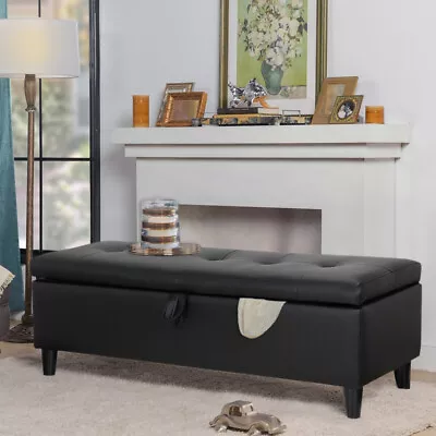 Ottoman Storage Box Chesterfield Faux Leather Blanket Box Pouffe Bench Footstool • £75.95