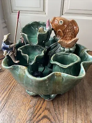 Vintage Majolica Koi Bowl Water Fall 10” X 10” X 8”. • $199