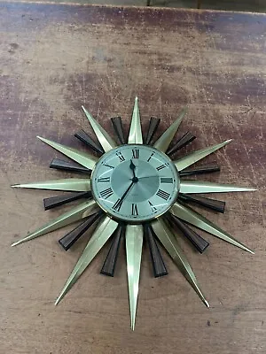 Retro Vintage Metamec Starburst / Sunburst Wall Clock - Brass Spikes • £44.99