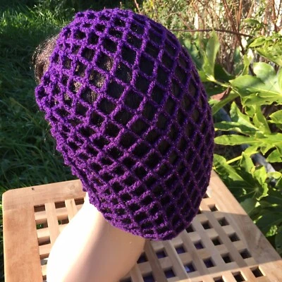 £10 • Buy Hand Crochet Hair Snood Inspired By 1940's WW2 Pattern. Midnight Purple Sparkles