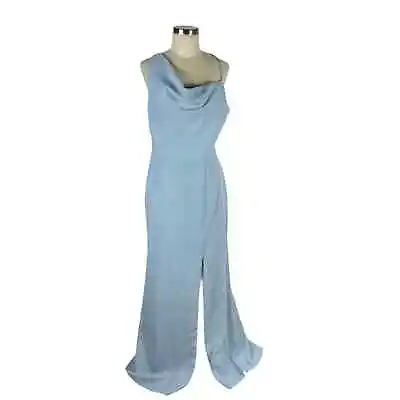 AFTER SIX 6849 One-Shoulder Draped Cowl-Neck Maxi Dress Mist Light Blue Size 10R • $60