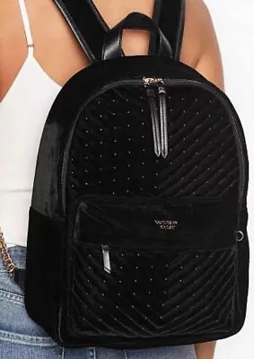 NEW Victoria’s Secret Backpack Black Velvet Stud City Backpack Bag RARE Gift NWT • $59.99