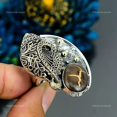 925 Silver Natural Moroccan Mud Crack Fossil Conch Shell Adjustable Ring • $15.30