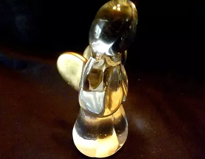 1980s  MAAS BROTHERS Crystal Glass ANGEL FIGURINE Paperweight GOLDEN METAL WINGS • $19.99