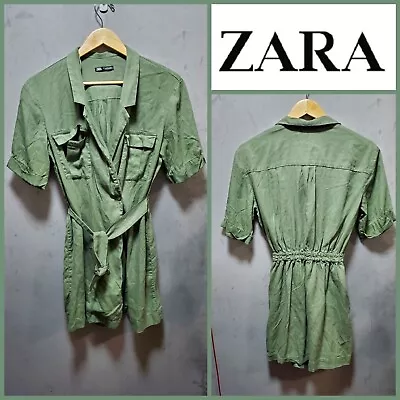 🛍 Zara Green Pocket Belted Jacket Safari Style Blouse Top  ~ S M3020 🛍 • $32