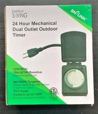 BN-LINK Compact Outdoor Mechanical 24 Hour Programmable Dual Outlet Timer • $8.99