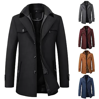 Mens Trench Coat Winter Wool Blend Jacket Overcoat Business Coat Warm Pea Coat • $90.97